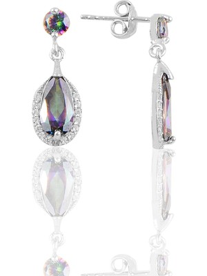 Söğütlü Si̇lver Gümüş Rodyumlu Mistik Taşlı Damla Küpe