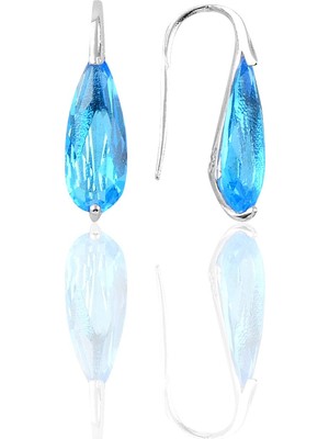 Söğütlü Si̇lver Gümüş Rodyumlu Akuamarin Taşlı Damla Modeli Küpe