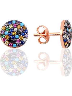 Söğütlü Si̇lver Gümüş Renkli Taşlı Yuvarlak Küpe