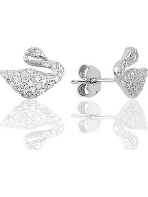 Söğütlü Si̇lver Gümüş Pırlanta Modeli Kuğu Modeli Küpe