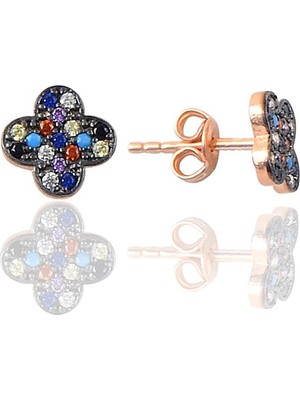 Söğütlü Si̇lver Gümüş Miks Taşlı Mini Yonca Küpe