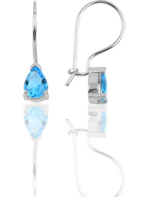 Söğütlü Si̇lver Gümüş Akuamarin Taşlı Damla Modeli Çengelli Küpe