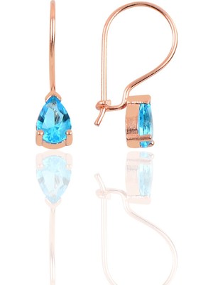 Söğütlü Si̇lver Gümüş Akuamarin Taşlı Damla Modeli Çengelli Küpe