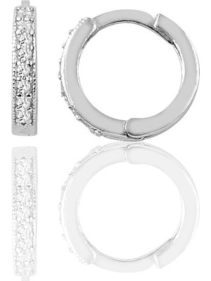 Söğütlü Si̇lver Gümüş 12 mm Zirkon Taşlı Halka Küpe