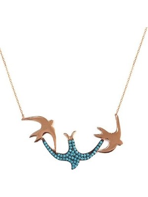 Söğütlü Silver Nano Turkuaz Taşlı Martı Kolye