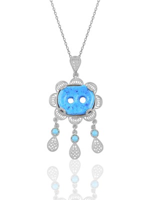 Söğütlü Silver Gümüş Telkari Süryani Nazar Boncugu Kolye