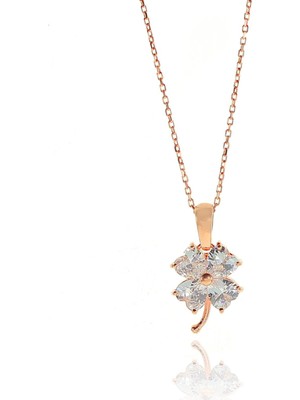 Söğütlü Silver Gümüş Rose Zirkon Taşlı Yonca Kolye
