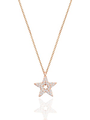 Söğütlü Silver Gümüş Rose Zirkon Taşlı Lotus Modeli Kolye