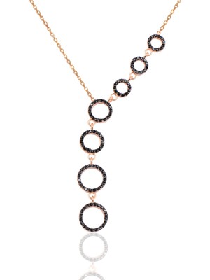 Söğütlü Silver Gümüş Rose Onix Taşlı Kayan Halkalar Kolye