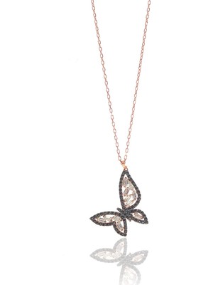 Söğütlü Silver Gümüş Rose Onik Taşlı Baget Kelebek Kolye