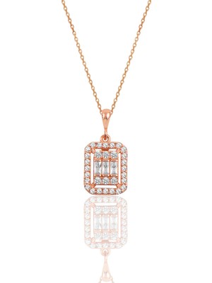 Söğütlü Silver Gümüş Rose Baget Taşlı Kolye