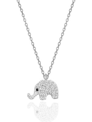 Söğütlü Silver Gümüş Rodyumlu Zirkon Taşlı Fil Modeli Kolye