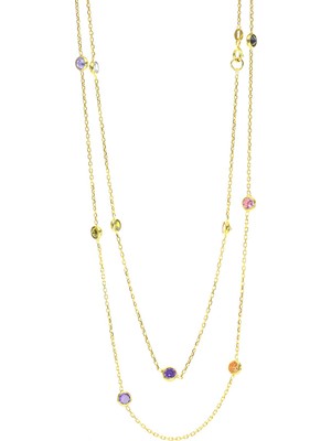 Söğütlü Silver Gümüş Altın Renkli Sıra Taşlı Kolye