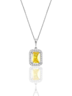 Söğütlü Silver Gümüş Sarı Topaz Baget Taşlı Kolye