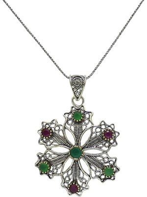 Söğütlü Silver Doğaltaşlı Kartanesi Telkari Kolye