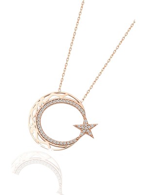 Söğütlü Silver Ayyıldız Modeli Rose Gümüş Kolye