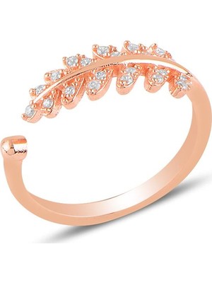 Söğütlü Silver Gümüş Rose Zirkon Taşlı Ayarlamalı Yaprak Yüzük
