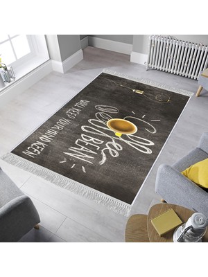 Homefesto Dekoratif Özel Tasarım Pamuklu Dokuma Taban Yumuşak Dokulu Halı Siyah 80 x 120 cm