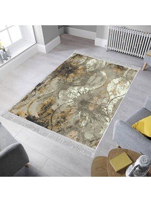 Homefesto Dekoratif Özel Tasarım Pamuklu Dokuma Taban Yumuşak Dokulu Halı Sarı 80 x 120 cm