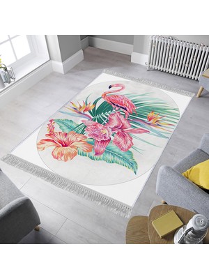 Homefesto Dekoratif Özel Tasarım Pamuklu Dokuma Taban Yumuşak Dokulu Halı Pembe 80 x 120 cm