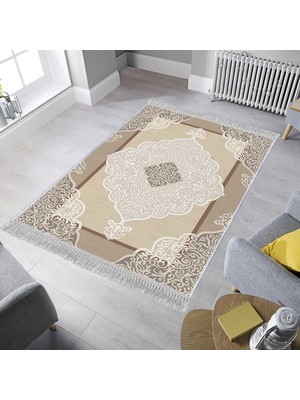 Homefesto Dekoratif Özel Tasarım Pamuklu Dokuma Taban Yumuşak Dokulu Halı Kahverengi 80 x 120 cm