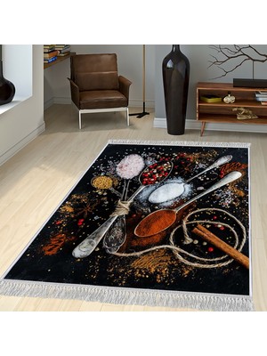 Homefesto Dekoratif Özel Tasarım Pamuklu Dokuma Taban Yumuşak Dokulu Halı Siyah 80 x 120 cm