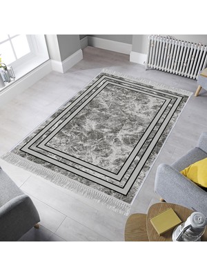 Homefesto Dekoratif Özel Tasarım Pamuklu Dokuma Taban Yumuşak Dokulu Halı Gri - Beyaz 80 x 120 cm