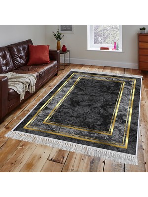 Homefesto Dekoratif Özel Tasarım Pamuklu Dokuma Taban Yumuşak Dokulu Halı Siyah 80 x 120 cm