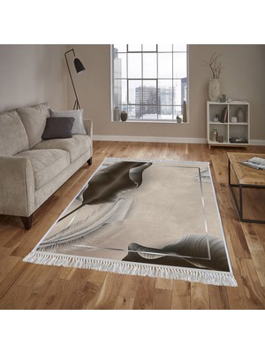 Homefesto Dekoratif Özel Tasarım Pamuklu Dokuma Taban Yumuşak Dokulu Halı Krem 80 x 120 cm