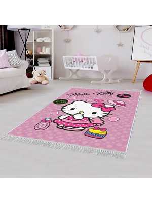 Homefesto Dekoratif Özel Tasarım Pamuklu Dokuma Taban Yumuşak Dokulu Modern Çocuk Halısı Pembe 80 x 120 cm