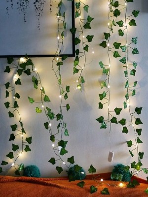 Glr Dekoratif Yeşil Yapraklı Yapay Sarmaşık Gün Işığı Sıcak Sarı LED Işık 2 mt 30 LED