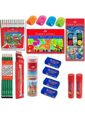 Faber-Castell 16 Parça Set Okul Kırtasiye Boya Kalem Silgi Açacak