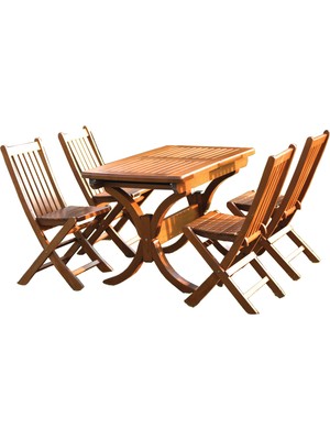 Bahçeme Avşa Ahşap Bahçe Seti  Açılır Masa 4 Katlanır Sandalye Takım