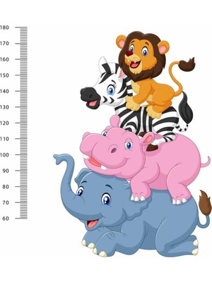 Kt Decoration Fil-Su Aygırı-Zebra-Aslan Boy Ölçer Gelişim Tablosu Duvar Sticker