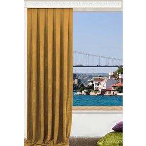 Düz Dikiş Petek Dokulu Ekstraforlu Fon Perde Hardal 150 x 260 cm
