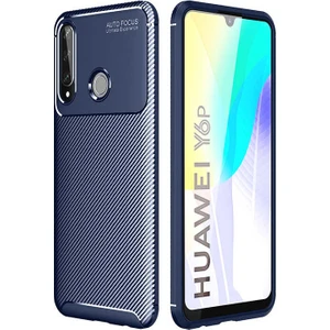 Tekno Grup Huawei Y6P Kılıf Karbon Desenli Lux Negro Silikon Lacivert + Tam Kaplayan 6D Nano Ekran Koruyucu