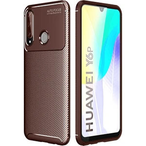 Tekno Grup Huawei Y6P Kılıf Karbon Desenli Lux Negro Silikon Kahverengi + Tam Kaplayan 6D Nano Ekran Koruyucu