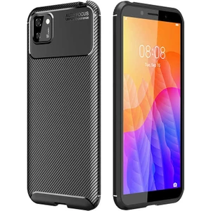 Tekno Grup Huawei Y5P Kılıf Karbon Desenli Lux Negro Silikon Siyah + Tam Kaplayan 5D Cam Ekran Koruyucu