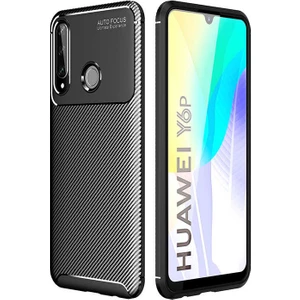 Tekno Grup Huawei Y6P Kılıf Karbon Desenli Lux Negro Silikon Siyah + Nano Ekran Koruyucu