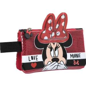 Minnie Mouse 3 Boyutlu İki Bölmeli Kırmızı Lüks Kalem Çantası