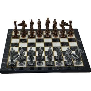 Gift Home Metal Satranç Takımı Büyük Pegasus Antik ve Düz Mermer Desenli Satranç Tahtası