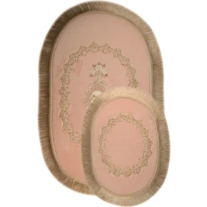Bonny Home Exclusive Oval Pudra 2'li Klozet Takımı Çeyizlik Banyo Halısı Paspası Seti