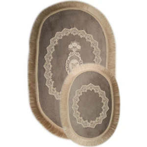 Bonny Home Exclusive Oval Gri 2'li Klozet Takımı Çeyizlik Banyo Halısı Paspası Seti