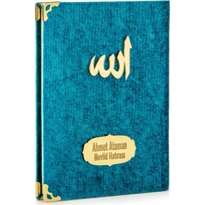 20 Adet Kadife Kaplı Çanta Boy Yasin Kitabı  Allah Lafızlı  İsme Özel Plakalı  Petrol  1113