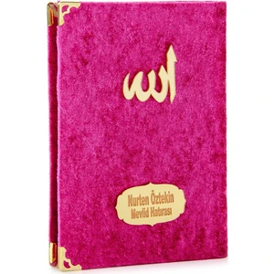 20 Adet Kadife Kaplı Çanta Boy Yasin Kitabı  Allah Lafızlı  İsme Özel Plakalı  Fuşya  1113
