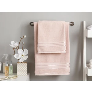 English Home Romantic Stripe Floşlu Banyo Havlusu Takımı 50x85CM + 70x150CM Nude