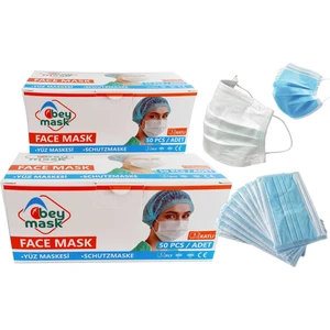 Bey Mask 3 Katlı Full Ultrasonik Telli Spunbond Kumaş Cerrahi Maske 50'li 2 Kutu