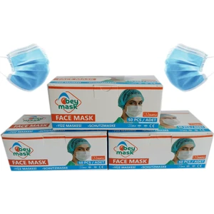 Bey Mask 3 Katlı Full Ultrasonik Telli Meltblown Kumaş Cerrahi Maske 50'li 3 Kutu