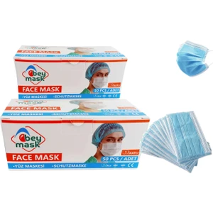 Beymask 3 Katlı Full Ultrasonik Telli Meltblown Kumaş Cerrahi Maske 50'li 2 Kutu