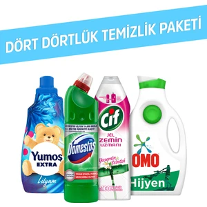 Extra Lilyum Çamaşır Yumuşatıcı 1440 ML + Domestos Dağ Esintisi 750 ML + Cif Jel Zemin Uzmanı Yasemin Esintisi 750 ML + Omo Hijyen 1950 ML